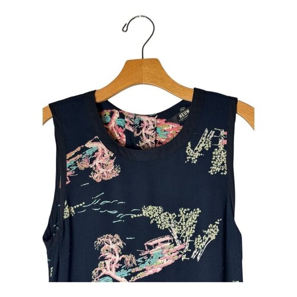 Neuw Dress Women Medium Black Oriental Print Sleeveless Button Back Maze Mini - Picture 4 of 10